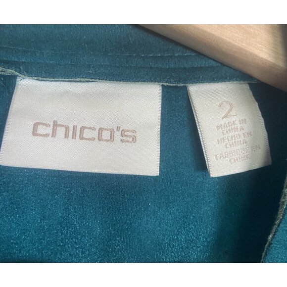 Chicos Vegan Faux Suede Jacket Womens 2 Teal/turquoise Long Sleeve Snap closure - Picture 5 of 9